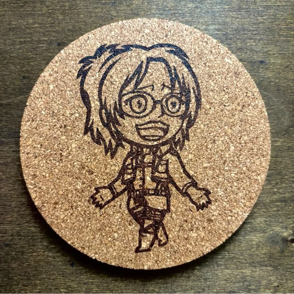 Attack On Titan Hange Zoë Chibi Style Laser Engraved Cork Coaster #1